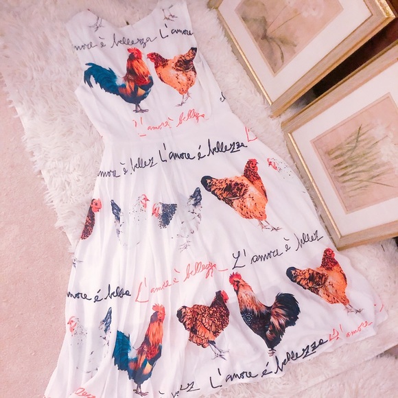 Novelty rooster chicken print silk dress - Picture 14 of 15